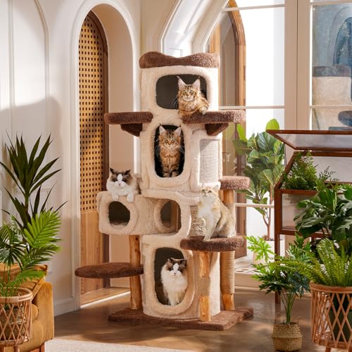 177,8 cm robuster Katzenbaum für große Katzen mit Spielzeug, All-in-One-Katzenturm mit Katzensitzstange, hoher Katzenturm mit Kratzbaum, Braun Modernes Katzenhaus von KZLAA