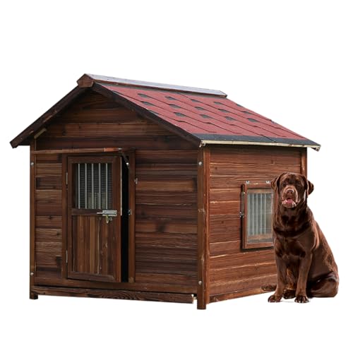 Extra große Hundehütte Outdoor aus massivem Kiefernholz, warme Hundehütte mit Fenster, Hundehütte mit erhöhtem Boden für große Hunde, Massives Haustierhaus, 7XL von KZLAA