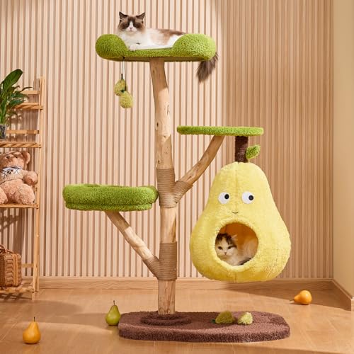 KZLAA Luxus Katzenbaum für Indoor-Katzen, All-in-One Hochholz Katzenbaum mit Kratzbaum, Mehrstufiges Birnen-Katzenbett für Heimdekoration, Massivholz Katzenturm für Multi-Katzenfamilien, Katzenmöbel von KZLAA