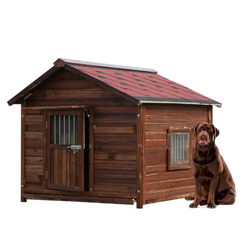 KZLAA Outdoor Hundehütte Wetterfest mit Fenster, Hundehütte aus Kiefernholz mit erhöhtem Boden für große Hunde, Extra große Hundehütte mit wasserdichtem Dach, 5XL von KZLAA