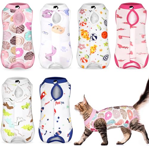 Kacctyen 6er-Set Katzen-Genesungsanzug nach Operationen, weibliche und männliche Katzen-Operationsanzug, Kätzchen-Genesungsanzug, E-Kragen, alternativer Pyjama, Katzenkleidung für Spay-Anzug, von Kacctyen