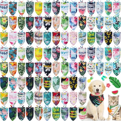 Kacctyen Hundehalstücher für den Sommer, hawaiianisches Blumenmuster, verstellbar, waschbar, Halstuch, saisonales Haustierkostüm, Zubehör, Pflegezubehör für kleine bis große Katzen, Hunde, 100 Stück Kacctyen Hundehalstücher für den Sommer, hawaiianisches Blumenmuster, verstellbar, waschbar, Halstuch, saisonales Haustierkostüm, Zubehör, Pflegezubehör für kleine bis große Katzen, Hunde, 100 Stück von Kacctyen