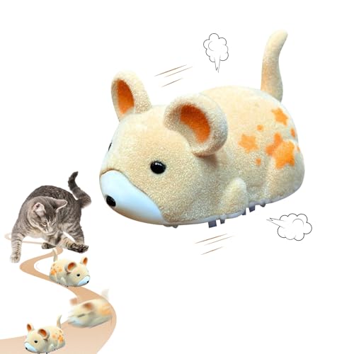 Kaezuy Katzenspielzeug Selbstbeschäftigung Elektrisch Maus, 2025 Neu Interaktives Katzenspielzeug Maus mit Basisbürste, Elektrisches Hamster Cat Toy Selbst Bewegen Hindernisse Vermeiden (Gelb) von Kaezuy