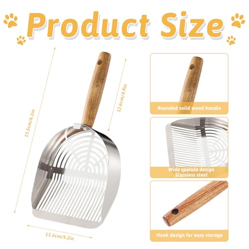 Kaezuy Katzenstreuschaufel Für Katzenklo 2-in-1 Design mit Holzgriff Edelstahl Metall Schaufel Klumpstreu Katzentoilette (A) von Kaezuy