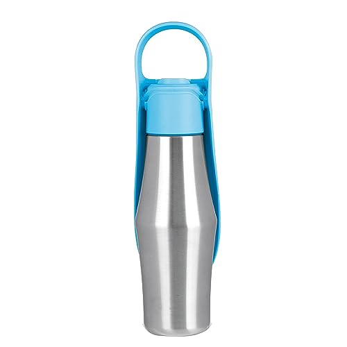 Kahdsvby Tragbare Hunde-Wasserflasche aus Edelstahl, Reise-Wasserflasche mit Trink-Futterspender, auslaufsicher, blau, 765 ml von Kahdsvby