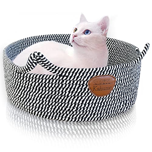 Katzenbett waschbar, Katzenkorb aus Baumwollseilen, ECO Katzenkörbchen, Hundebett Korb geflochten für Katzen Schlafplatz Liegeplatz Bettchen Haustierbett Körbchen Cat Bed schwarz-weiß Katzenbett waschbar, Katzenkorb aus Baumwollseilen, ECO Katzenkörbchen, Hundebett Korb geflochten für Katzen Schlafplatz Liegeplatz Bettchen Haustierbett Körbchen Cat Bed schwarz-weiß von Kahume