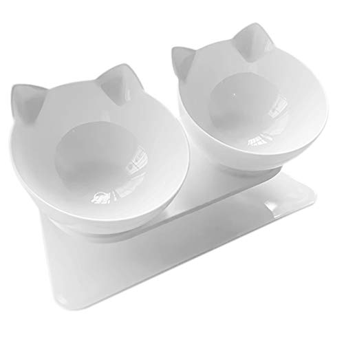 Katzennapf, 15°Neigung Doppelter Futternapf Rtschfeste Basis, geeignet für Katzen und kleine Hunde, für Schutz der Halswirbelsäule von Katzen von Kaibrite