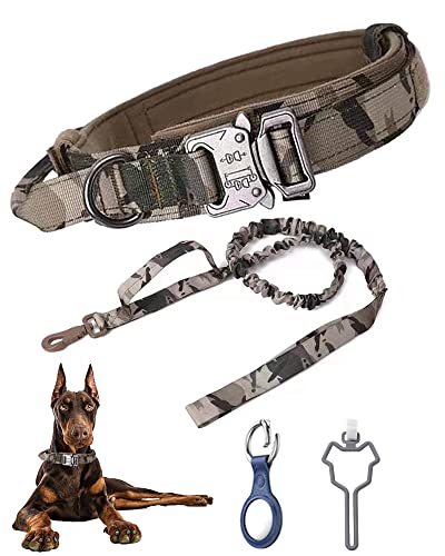 Taktisches Hundehalsband mit Bungee-Hundeleine, K9 Halsband für mittelgroße und große Hunde (L, Camouflage-Set (Halsband + Leine)) von Kaizernek