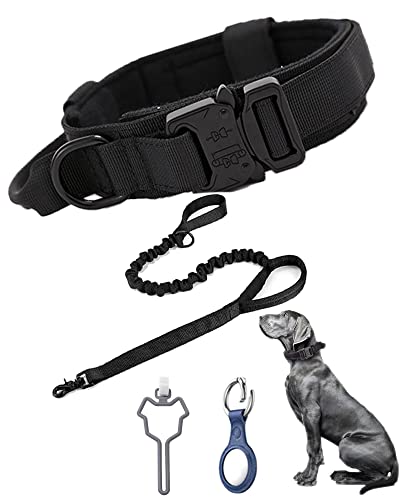 Taktisches Hundehalsband mit Bungee-Hundeleine, K9 Halsband für mittelgroße und große Hunde (L, schwarzes Set (Halsband + Leine)) von Kaizernek
