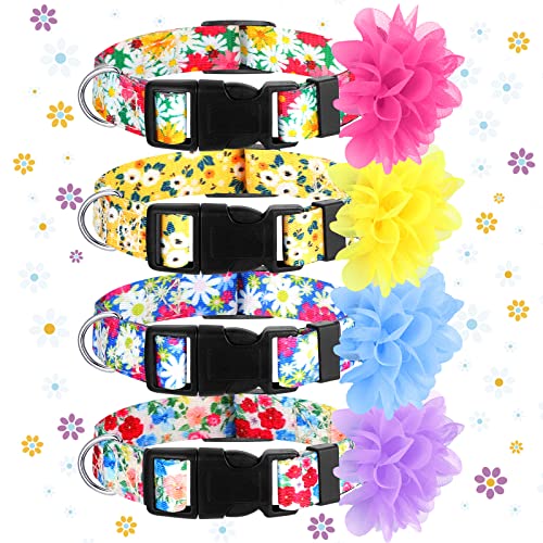 Kajaia Hundehalsband mit Blumenmuster, für Hunde, Mädchen, Damen, Blumenhalsbänder, Entfernung, Blume, verstellbar, Nylon, Blumenhalsband für kleine, mittelgroße und große Haustiere, Größe M, 4 Stück von Kajaia