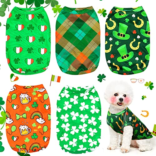 4 Stück Hund St. Patrick's Day Shirt Atmungsaktiv Haustier TShirt Pullover Kleeblatt Niedlich Hund Welpen Kleidung Plaid Herz Gedruckt Grün Lustige Hundebekleidung Kostüm für Klein Groß Hund Katze von Kajaia