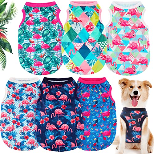 6 Stück Flamingo Haustier Shirts Gedruckte Hunde Hemden Ärmellos Niedliche Hunde Sweatshirts Weiche Atmungsaktive Sommer Haustier Hundekleidung für Kleine Mittelgroße Hunde und Katzen (L) von Kajaia
