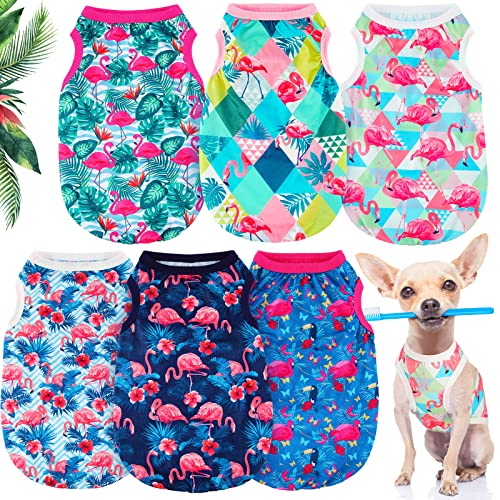 6er Pack Hundehemden Sommer Kleidung für Hunde Flamingo Hawaiisch Haustier Hund Hemd Outfits Sweatshirts Atmungsaktive Ärmellose Weste Bekleidung für Kleine Mittelgroße Hunde und Katzen (S) von Kajaia