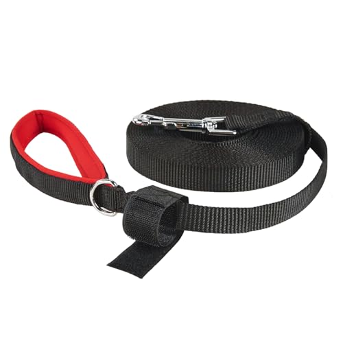 PETTOM Schleppleine für Hunde, 6m/10m/15m Robuste Hundeleine - Übungsleine mit Gepolsterten Griff, Trainingsleine Langlaufleine Langlebigem Nylon Übungsleinen Schwarz, 15m von PETTOM