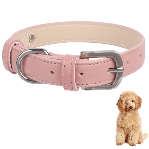 Kaket Hundehalsband aus Leder für kleine, mittelgroße und große Hunde, verstellbares gepolstertes Hundehalsband, weiches und bequemes Haustierhalsband für Hunde, Welpen, Katzen (Rosa, L) von Kaket