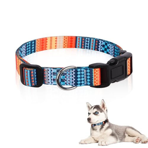 Kaket Mehrfarbige Hundehalsband für mittelgroße Hunde, Weiche Hundehalsbänder mit Böhmen Tribal Geometrische Muster, Verstellbares Haustierhalsband für mittelgroße Hunde (Böhmen - Orange, M) von Kaket