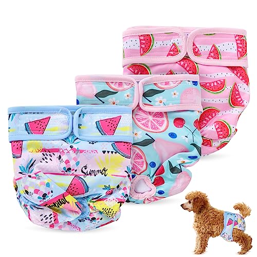 Kaket Wiederverwendbare Hundewindeln, Super Saugfähig, Für Damen, Waschbar, 3 Stück (Fruit 2, M) Kaket Wiederverwendbare Hundewindeln, Super Saugfähig, Für Damen, Waschbar, 3 Stück (Fruit 2, M) von Kaket