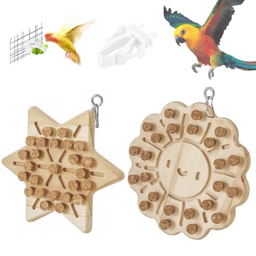 Kakveiai 2 x Vogel-Kauspielzeug, 2 x Vogel-Kork-Holzspielzeug, Papagei-Kaukorken, Schatzsuchspiele aus Kork zum Verstecken, für die Intelligenz und Emotionen und mittlerer (Sonne, Schneeflocken) von Kakveiai