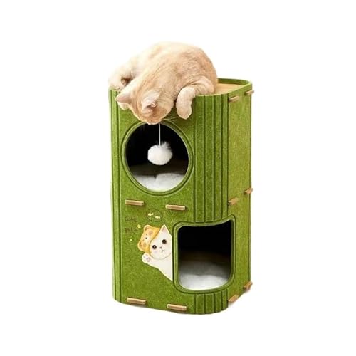 Katzenhaus, Katzenhaus Indoor, Katzenhöhle Filz, Faltbar Katzenhöhle, 37 x 37 x 60cm, 2 Etagen Abnehmbares Katzenbetthöhle zum Schlafen, Verstecken, Spielen, Kratzbrett und Spielball Katzenhaus, Katzenhaus Indoor, Katzenhöhle Filz, Faltbar Katzenhöhle, 37 x 37 x 60cm, 2 Etagen Abnehmbares Katzenbetthöhle zum Schlafen, Verstecken, Spielen, Kratzbrett und Spielball von Kakveiai