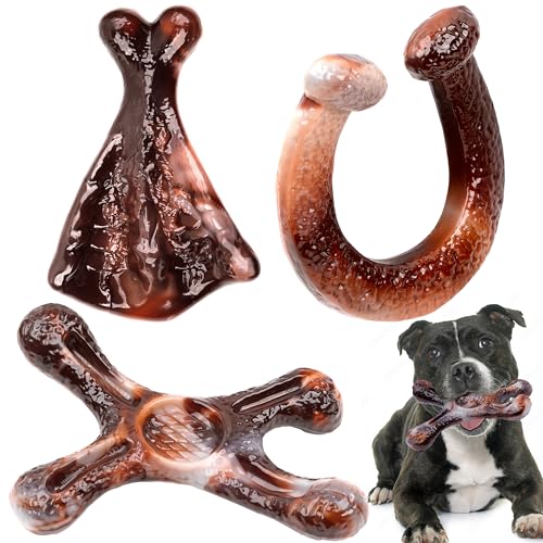 Kakw Hunde-Kauspielzeug, unzerstörbares Kauspielzeug für aggressive Kauer, mit Speckgeschmack, strapazierfähiges Nylon, Zahnspielzeug für kleine, mittelgroße und große Hunderassen, Braun, 3 Stück Kakw Hunde-Kauspielzeug, unzerstörbares Kauspielzeug für aggressive Kauer, mit Speckgeschmack, strapazierfähiges Nylon, Zahnspielzeug für kleine, mittelgroße und große Hunderassen, Braun, 3 Stück von Kakw