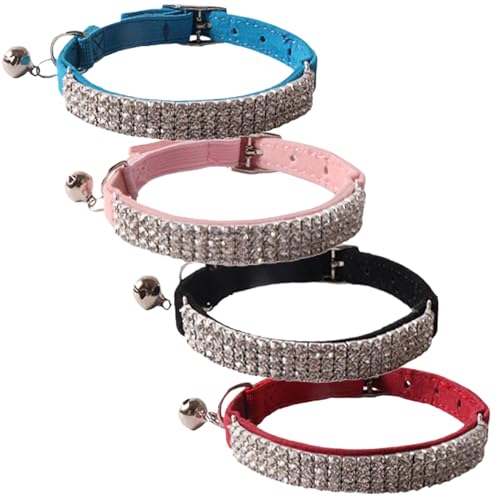 4pcs Strasskatze Katzenkragen, weicher samtverstellbarer Katzenkragen mit Glocken, 4 Farben Leichte Komfort -Stylish Cat Breakaway -Kragen für Kätzchenpuppen, Strass Cat Carrar 4pcs Strasskatze Katzenkragen, weicher samtverstellbarer Katzenkragen mit Glocken, 4 Farben Leichte Komfort -Stylish Cat Breakaway -Kragen für Kätzchenpuppen, Strass Cat Carrar von Kalastussaari