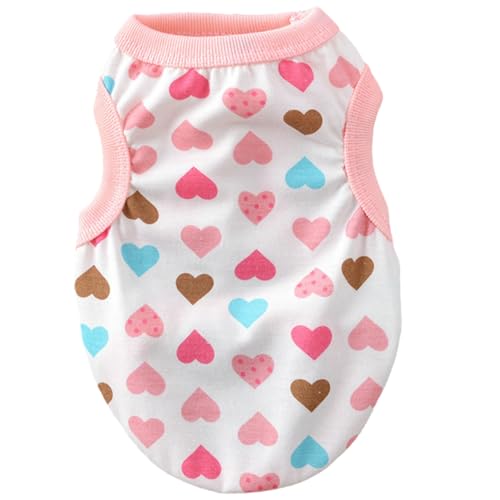 Kalastussaari Haustierweste Kleidung, Baumwolle süßes Hundehirt mit Herzmuster, Frühlings Sommer atmungsaktives Haustier Outfit für Chihuahua Shih Tzu Yorkshire Welpen Katzen von Kalastussaari