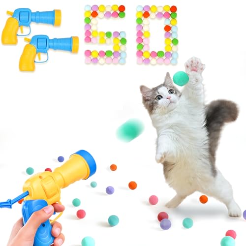 Kalimdor Katzenspielzeug, Ballwerfer, interaktives Katzenspielzeug für Indoor-Katzen, erwachsene Katzen mit Plüschbällen, Kätzchenspielzeug, Indoor-Katzenübung (2 Launcher, 50 Bälle) von Kalimdor