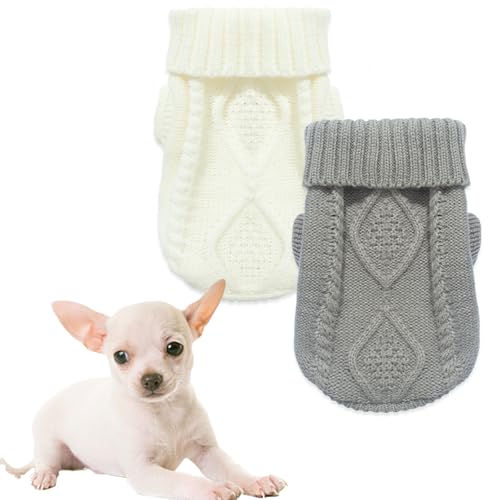 2 Stück Hundepullover für kleine Hunde, Chihuahua-Kleidung, Frühling, Winter, niedlich, Strickwaren, Rollkragen, dicke warme Kleidung für Yorkie, Katze, Größe XS 2 Stück Hundepullover für kleine Hunde, Chihuahua-Kleidung, Frühling, Winter, niedlich, Strickwaren, Rollkragen, dicke warme Kleidung für Yorkie, Katze, Größe XS von Kallfir's cutie