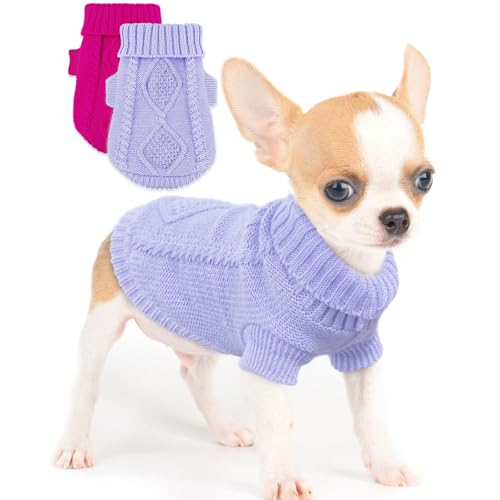 2 Stück Hundepullover für kleine Hunde, Chihuahua-Kleidung, Frühling, Winter, süße Strickwaren, Rollkragen, dicke warme Kleidung für Yorkie, Katze, extra kleine Hundekleidung (XXS) von Kallfir's cutie