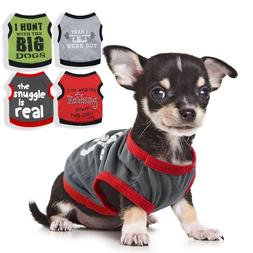 4 Stück Hundebekleidung Welpen-Shirts für kleine Hunde, Jungen, männlich, Frühling, Sommer, weich, niedliches Muster, Haustier-T-Shirts für Katzen, Hunde (Größe S) von Kallfir's cutie