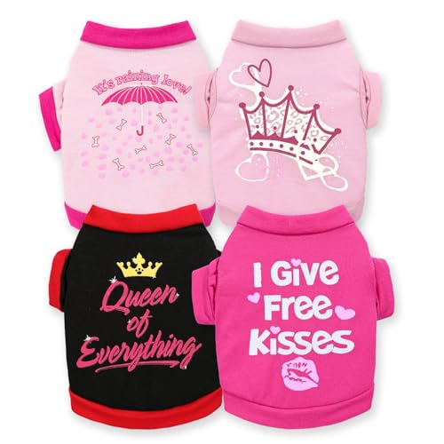 4 Stück Hundekleidung für kleine Hunde, Mädchen, Welpen, niedlich, weich, atmungsaktiv, Haustier-Kurzarm-T-Shirt, Katzen-Outfit, geeignet für Haustiere, Teetasse, Chihuahua, Yorkie, Katzenkleidung 4 Stück Hundekleidung für kleine Hunde, Mädchen, Welpen, niedlich, weich, atmungsaktiv, Haustier-Kurzarm-T-Shirt, Katzen-Outfit, geeignet für Haustiere, Teetasse, Chihuahua, Yorkie, Katzenkleidung von Kallfir's cutie