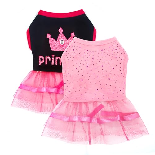 Hundekleider für kleine Hunde, Mädchen, niedliches Prinzessinnen-Welpenkleid mit Strasssteinen, Tutu, Haustierkleid, Outfit für kleine Hunde, Chihuahua, Yorkie (Rosa + Schwarz, Größe XS), 2er-Pack von Kallfir's cutie