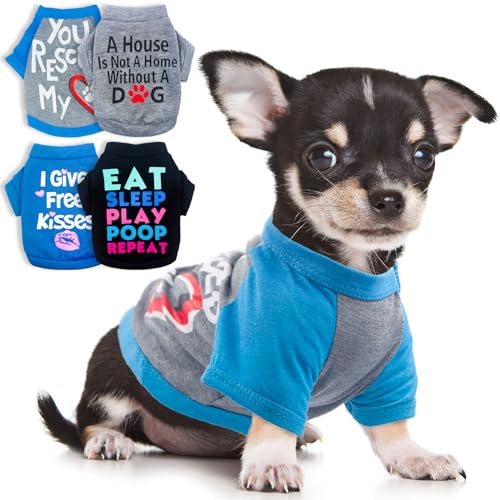 Hundekleidung für kleine Hunde und Jungen, Chihuahua-Kleidung, Yorkie-Teetasse, Frühling, Sommer, Haustier-Shirt, niedliche Welpenkleidung, Outfits, Hunde-T-Shirt (4er-Pack, XXS) von Kallfir's cutie