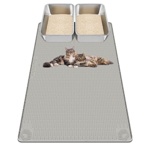 Kalolary Extra Große Katzenstreu Matte – Katzennapf Silikon Streumatte zur Streu-Kontrolle, weich für Katzenpfoten, wasserdicht & leicht zu reinigen (Grau, 101 x 71 cm) von Kalolary