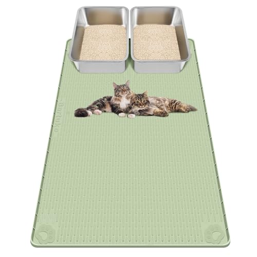 Kalolary Extra Große Katzenstreu Matte – Katzennapf Silikon Streumatte zur Streu-Kontrolle, weich für Katzenpfoten, wasserdicht & leicht zu reinigen (Grün, 101 x 71 cm) von Kalolary