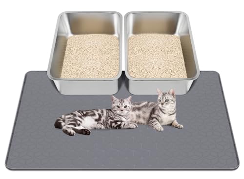 Kalolary Extra Große Katzenstreu Matte – Katzennapf Silikon Streumatte zur Streu-Kontrolle, weich für Katzenpfoten, wasserdicht & leicht zu reinigen (Grau, 86x 56cm) von Kalolary