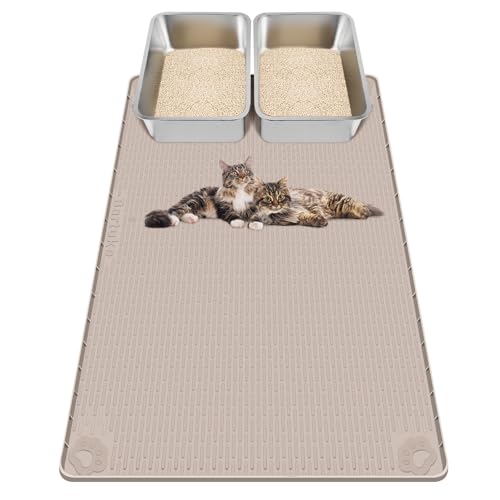 Kalolary Extra Große Katzenstreu Matte – Katzennapf Silikon Streumatte zur Streu-Kontrolle, weich für Katzenpfoten, wasserdicht & leicht zu reinigen (Khaki, 101 x 71 cm) von Kalolary