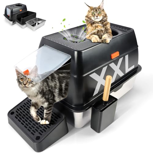 Kalolary XXL Edelstahl Katzenklo mit Deckel, Geschlossene Herausnehmbare Katzentoilette, Große Katzen WC mit Hoher Abnehmbarer Rand, Auslaufsicher, Leicht zu Reinigen (Schwarz -Einstieg Oben) Kalolary XXL Edelstahl Katzenklo mit Deckel, Geschlossene Herausnehmbare Katzentoilette, Große Katzen WC mit Hoher Abnehmbarer Rand, Auslaufsicher, Leicht zu Reinigen (Schwarz -Einstieg Oben) von Kalolary