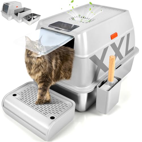Kalolary XXL Edelstahl Katzenklo mit Deckel, Geschlossene Herausnehmbare Katzentoilette, Große Katzen WC mit Hoher Abnehmbarer Rand, Auslaufsicher, Leicht zu Reinigen (Grau) Kalolary XXL Edelstahl Katzenklo mit Deckel, Geschlossene Herausnehmbare Katzentoilette, Große Katzen WC mit Hoher Abnehmbarer Rand, Auslaufsicher, Leicht zu Reinigen (Grau) von Kalolary