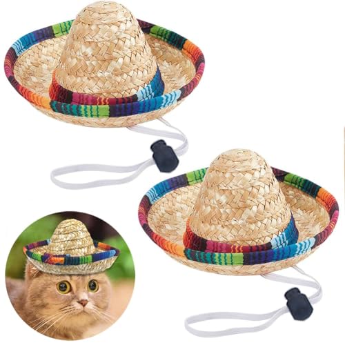2 Stück Haustier Strohhut, Haustier Mexikanischen Strohhut, Katzen-Sonnenhut, Mini Haustier Sombrero Hut, Hund Sombrero Hut, Mini-Sombrero für Katzen, für Partys, Foto-Shootings und Halloween 2 Stück Haustier Strohhut, Haustier Mexikanischen Strohhut, Katzen-Sonnenhut, Mini Haustier Sombrero Hut, Hund Sombrero Hut, Mini-Sombrero für Katzen, für Partys, Foto-Shootings und Halloween von Kalsey