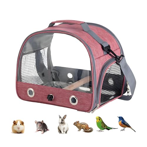 Tragetasche Für Papageien, Vogel-Tragetasche Mit Stehstange Und Edelstahl-Tablett, Leichter Rucksack Für Papagei, Faltbare Transportbox Voge, Transporttasche Für Kleine Vögel, für Papageien, Pink von Kalsey