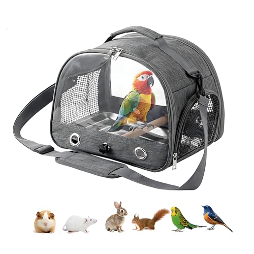 Tragetasche Für Papageien, Vogel-Tragetasche Mit Stehstange Und Edelstahl-Tablett, Leichter Rucksack Für Papagei, Faltbare Transportbox Voge, Transporttasche Für Kleine Vögel, für Papageien (Gray) von Kalsey