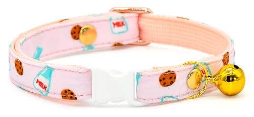 Foodie Katzenhalsband, Sicherheitsverschluss, Kätzchenhalsband, Milch- und Keks-Hintergrund, Größe XS (20,3 cm – 33 cm) von Kamercy