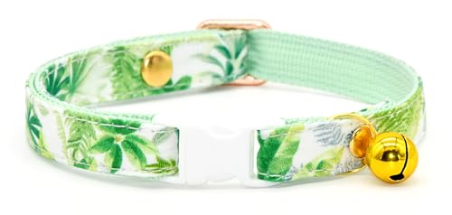 Hawaiianisches Sommer-Katzenhalsband, Sicherheitsverschluss, tropische Blätter, Größe XS (20,3 cm – 33 cm) von Kamercy