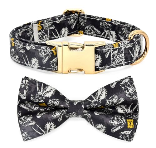 Hundehalsband mit Fliege, Dinosaurier-Fossil, Zubehör für Hochzeit, Geburtstag, Größe XS (20,3 cm – 30,5 cm) von Kamercy