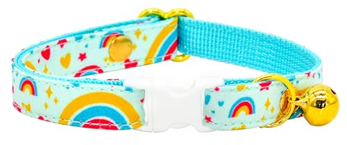 Kamercy Breakaway Katzenhalsband, blaues Regenbogenmuster, Größe XXS (15,2 cm – 25,4 cm) von Kamercy