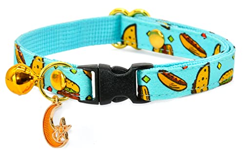 Kamercy Katzenhalsband mit Anhänger, Feinschmecker, Taco-Hamburger, Sicherheitsverschluss, blaues Katzenhalsband, Größe XXS (20,3 cm – 33 cm) von Kamercy