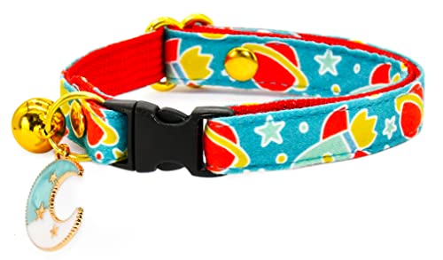 Kamercy Katzenhalsband mit Anhänger, intergalaktisch, Weltraum-Katzenhalsband/Breakaway/Raumschiff, Rakete, Katze, Kätzchen (15,2 cm – 25,4 cm) von Kamercy