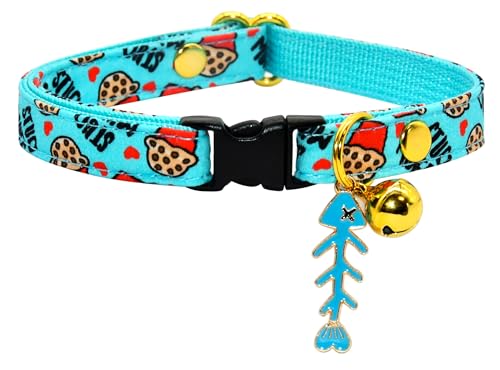 Katzenhalsband mit Anhänger, blaue Nieten, Muffin-Kuchen, Sicherheitsverschluss, Kätzchenhalsband Katzenhalsband mit Anhänger, blaue Nieten, Muffin-Kuchen, Sicherheitsverschluss, Kätzchenhalsband von Kamercy