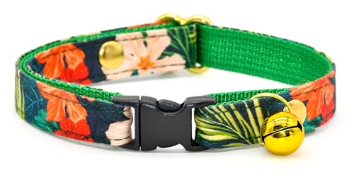 Katzenhalsband mit Charm, Palmblätter, tropisches Katzenhalsband/Breakaway/Grün, Sommer/Katze, Kätzchengrößen (15,2 cm – 25,4 cm) von Kamercy